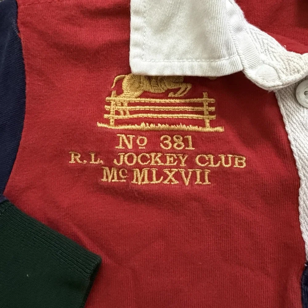 VTG Polo Ralph Lauren Boy's Size 4 Colorblock Rugby Jockey Club Embroidered 90s